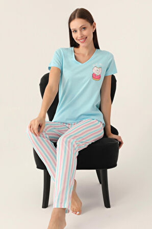 Arnetta Sweet Açık Mavi Kadın Kısa Kol Pijama Takımı