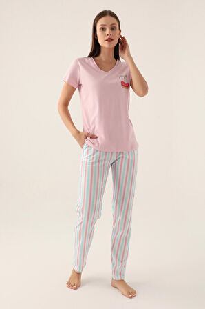 Arnetta Sweet Toz Pembe Kadın Kısa Kol Pijama Takımı