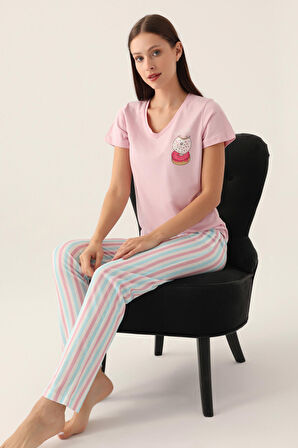 Arnetta Sweet Toz Pembe Kadın Kısa Kol Pijama Takımı