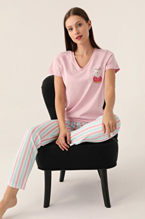 Arnetta Sweet Toz Pembe Kadın Kısa Kol Pijama Takımı