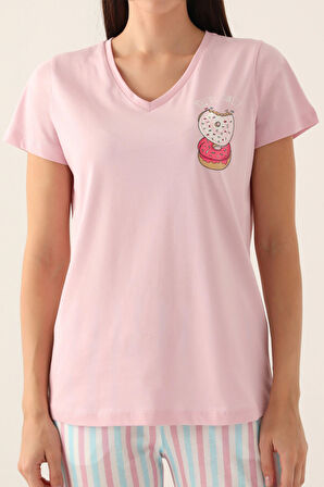 Arnetta Sweet Toz Pembe Kadın Kısa Kol Pijama Takımı
