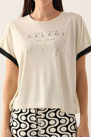 Arnetta Dreams Krem Kadın Kısa Kol Pijama Takımı
