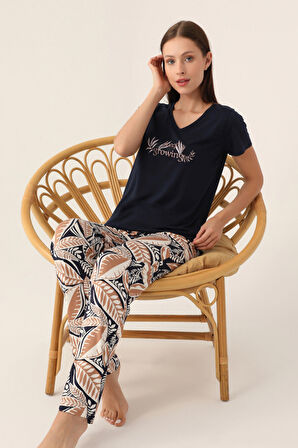 Arnetta Keep Lacivert Kadın Kısa Kol Pijama Takımı
