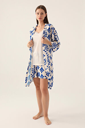 Arnetta Dressing Gown Bej Kadın 3lü Kısa Kol Kısa Kol Pijama Takımı