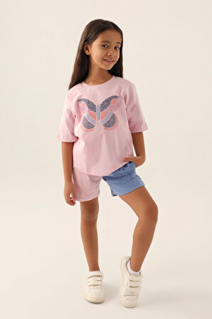 RolyPoly Colour Butterfly Toz Pembe Kız Çocuk Şort Takım