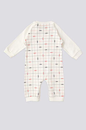 Lisanslı Plaid Krem Erkek Bebek Tulum
