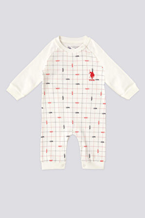 U.S. Polo Assn Lisanslı Plaid Krem Erkek Bebek Tulum