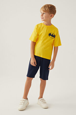 Batman With Emblem Sarı Erkek Çocuk Bermuda Takım