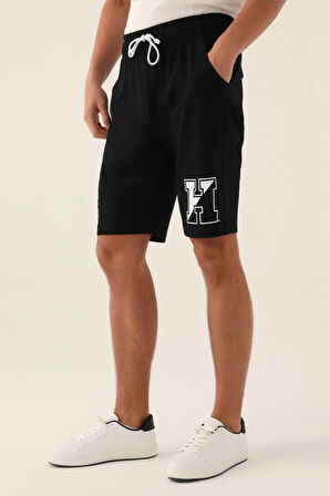 Harvard Lettered Siyah Erkek Bermuda