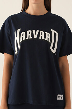 Harvard Patterned Lacivert Kadın T-Shirt