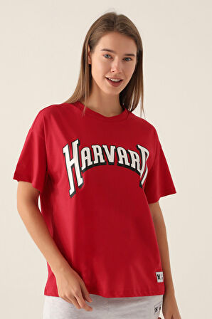 Harvard Patterned Kırmızı Kadın T-Shirt