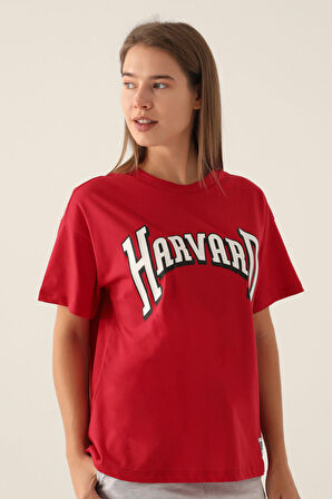 Harvard Patterned Kırmızı Kadın T-Shirt