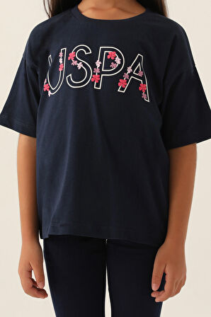 U.S. Polo Assn Lisanslı Written Flowers Lacivert Kız Çocuk Bermuda Takım