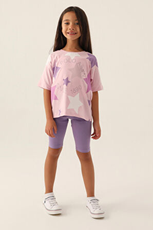 U.S. Polo Assn Lisanslı Starry Toz Pembe Kız Çocuk Bermuda Takım