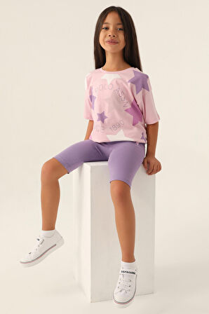 U.S. Polo Assn Lisanslı Starry Toz Pembe Kız Çocuk Bermuda Takım