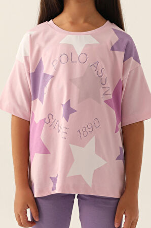 U.S. Polo Assn Lisanslı Starry Toz Pembe Kız Çocuk Bermuda Takım