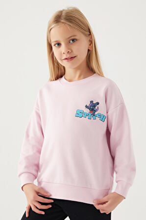 Stitch Shape Toz Pembe Kız Çocuk Sweatshirt