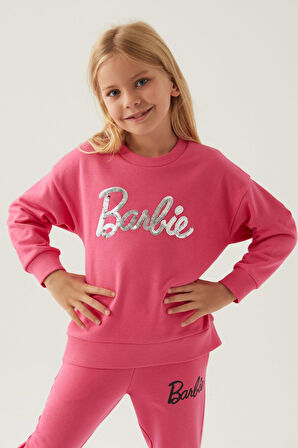 Barbie Stamp Açık Fuşya Kız Çocuk Sweatshirt