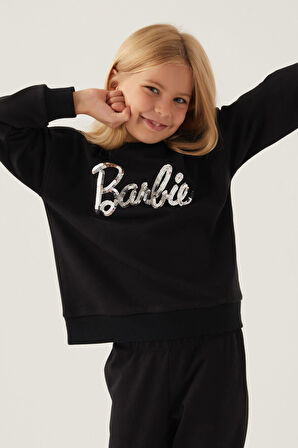 Barbie Stamp Siyah Kız Çocuk Sweatshirt