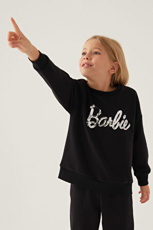 Barbie Stamp Siyah Kız Çocuk Sweatshirt