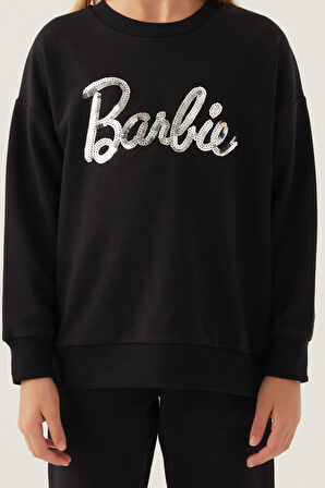 Barbie Stamp Siyah Kız Çocuk Sweatshirt