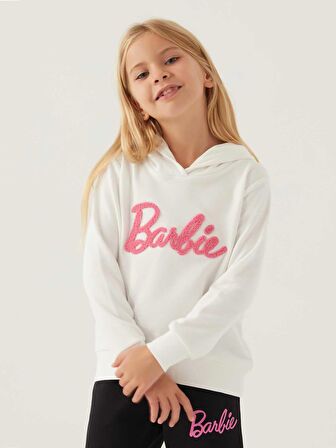 Barbie Kız Çocuk Kapüşonlu Sweatshirt 3-7 Yaş Krem