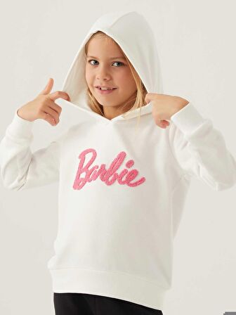 Barbie Kız Çocuk Kapüşonlu Sweatshirt 3-7 Yaş Krem