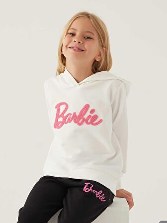 Barbie Kız Çocuk Kapüşonlu Sweatshirt 3-7 Yaş Krem