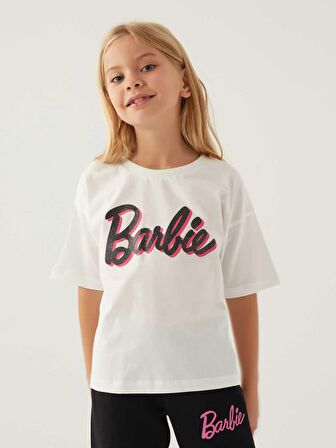 Barbie Kız Çocuk Tişört 3-7 Yaş Krem