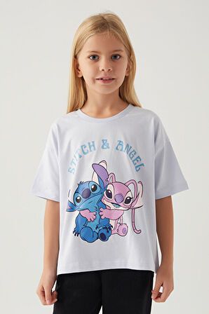 Stitch Angel Mor Kız Çocuk T-Shirt