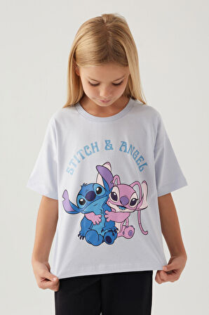 Stitch Angel Mor Kız Çocuk T-Shirt