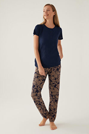 Pierre Cardin Buttoned Lacivert Kadın Kısa Kol Pijama Takımı