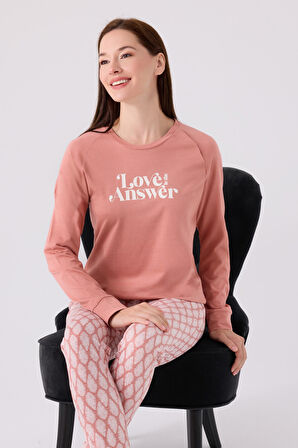 Arnetta Kadın Uzun Kol Pijama Takım AR3072 Retro Pembe