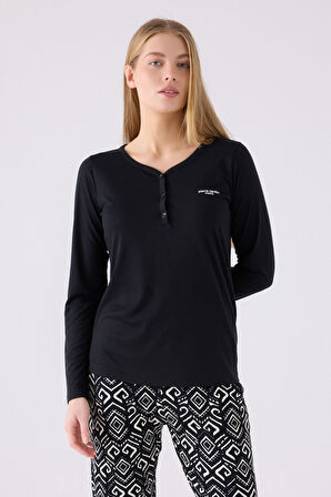 Pıerre Cardın Kadın Uzun Kol Pijama Takım PC8871 Siyah