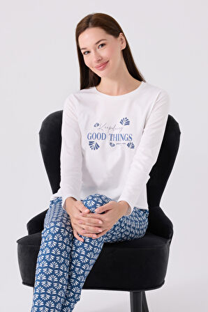 Pıerre Cardın Kadın Uzun Kol Pijama Takım PC8881 Krem
