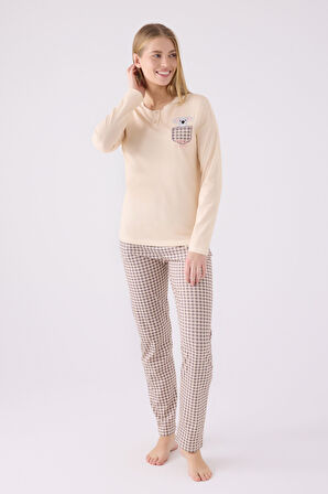 Arnetta Kadın Uzun Kol Pijama Takım AR3094 Bisküvi