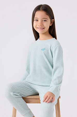 Rolypoly Kız Çocuk Uzun Kol Pijama Takım RP3464 Su Yeşili