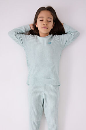 Rolypoly Kız Çocuk Uzun Kol Pijama Takım RP3464 Su Yeşili
