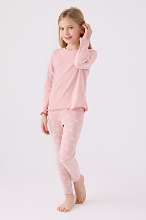 Rolypoly Kız Çocuk Uzun Kol Pijama Takım RP3458 Somon