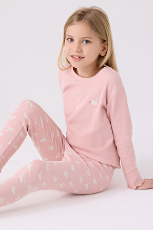 Rolypoly Kız Çocuk Uzun Kol Pijama Takım RP3458 Somon