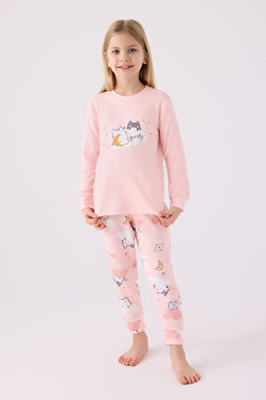 Rolypoly Kız Çocuk Uzun Kol Pijama Takım RP3461 Açık Pembe