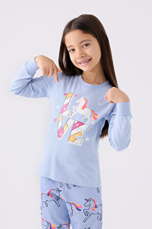 Rolypoly Kız Çocuk Uzun Kol Pijama Takım RP3476 Mavi
