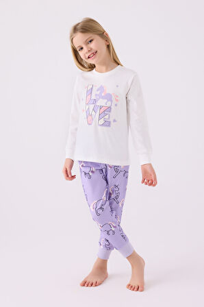 Rolypoly Kız Çocuk Uzun Kol Pijama Takım RP3476 Krem