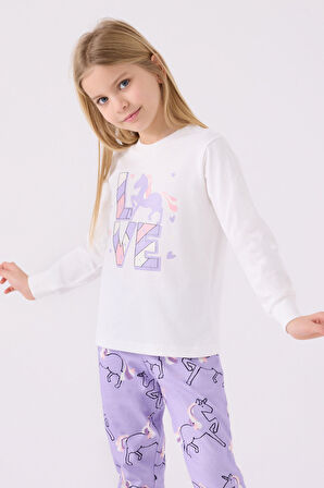 Rolypoly Kız Çocuk Uzun Kol Pijama Takım RP3476 Krem