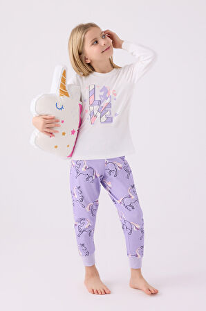 Rolypoly Kız Çocuk Uzun Kol Pijama Takım RP3476 Krem