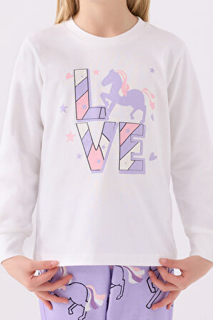 Rolypoly Kız Çocuk Uzun Kol Pijama Takım RP3476 Krem