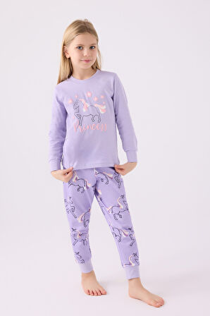 Rolypoly Kız Çocuk Uzun Kol Pijama Takım RP3477 Lila