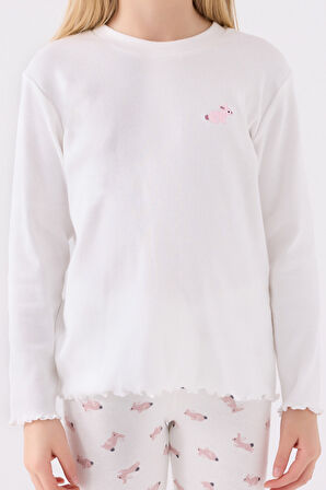 Rolypoly Kız Çocuk Uzun Kol Pijama Takım RP3458 Krem