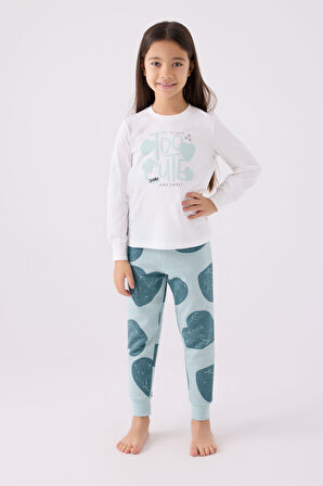 Rolypoly Kız Çocuk Uzun Kol Pijama Takım RP3471 Su Yeşili