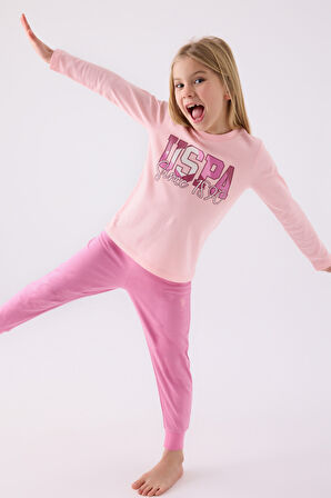 Us Polo Kız Çocuk Uzun Kol Pijama Takım US1984 Açık Pembe
